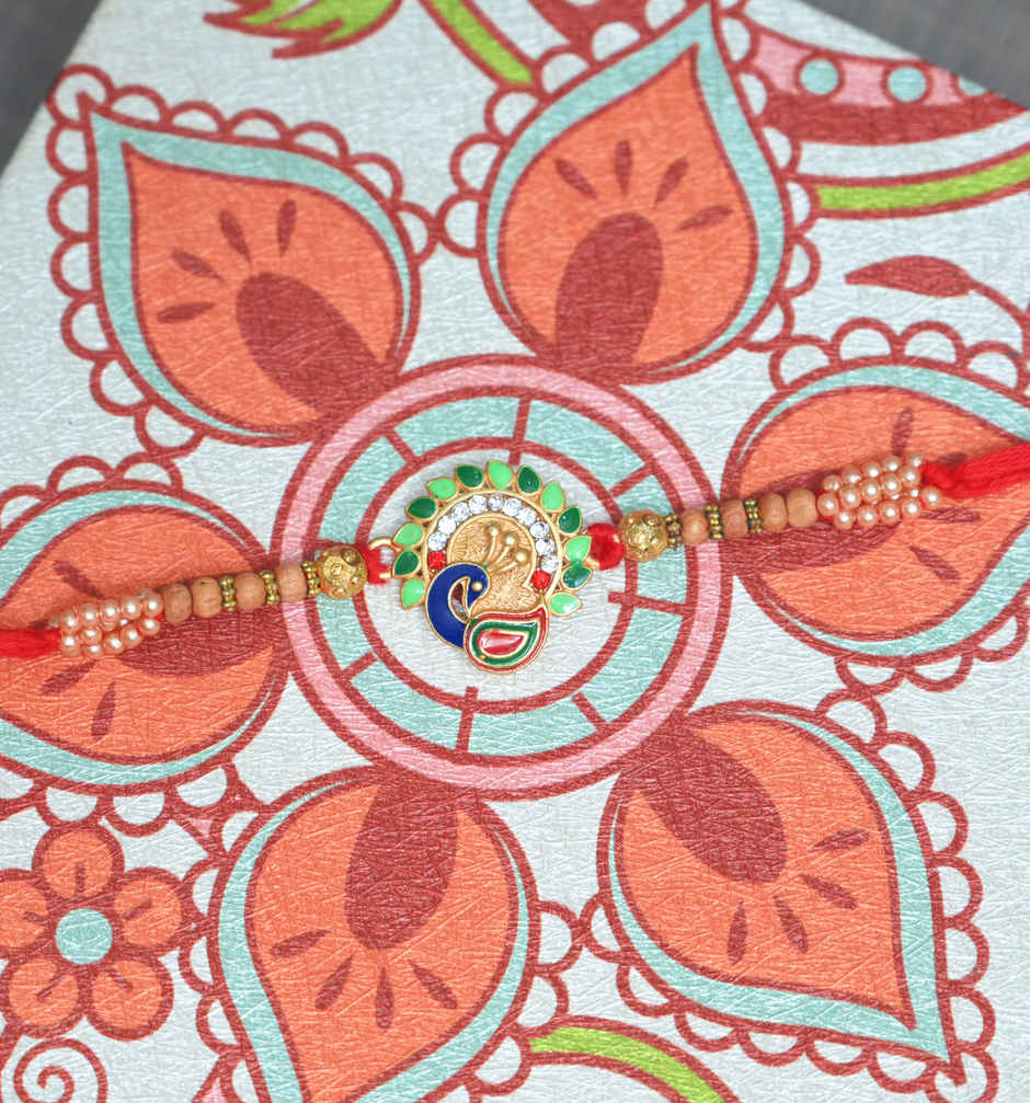 Aurum Peacock Rakhi With Meenakari And Beads