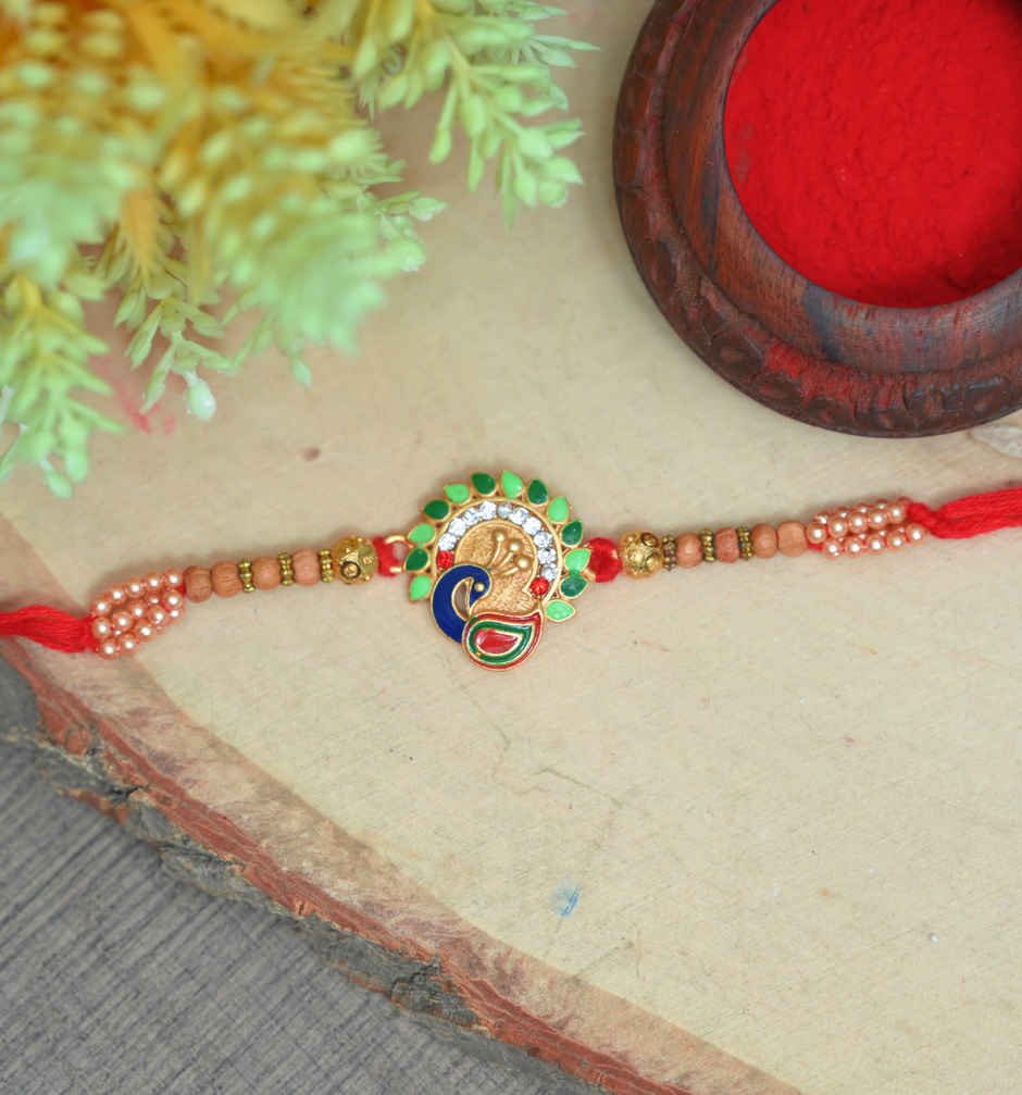 Aurum Peacock Rakhi With Meenakari And Beads
