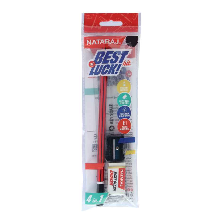 Nataraj Best of Luck Kit | 1 Pencil, 1 Eraser, 1 Sharpener and 1 Scale | Use for Gifting