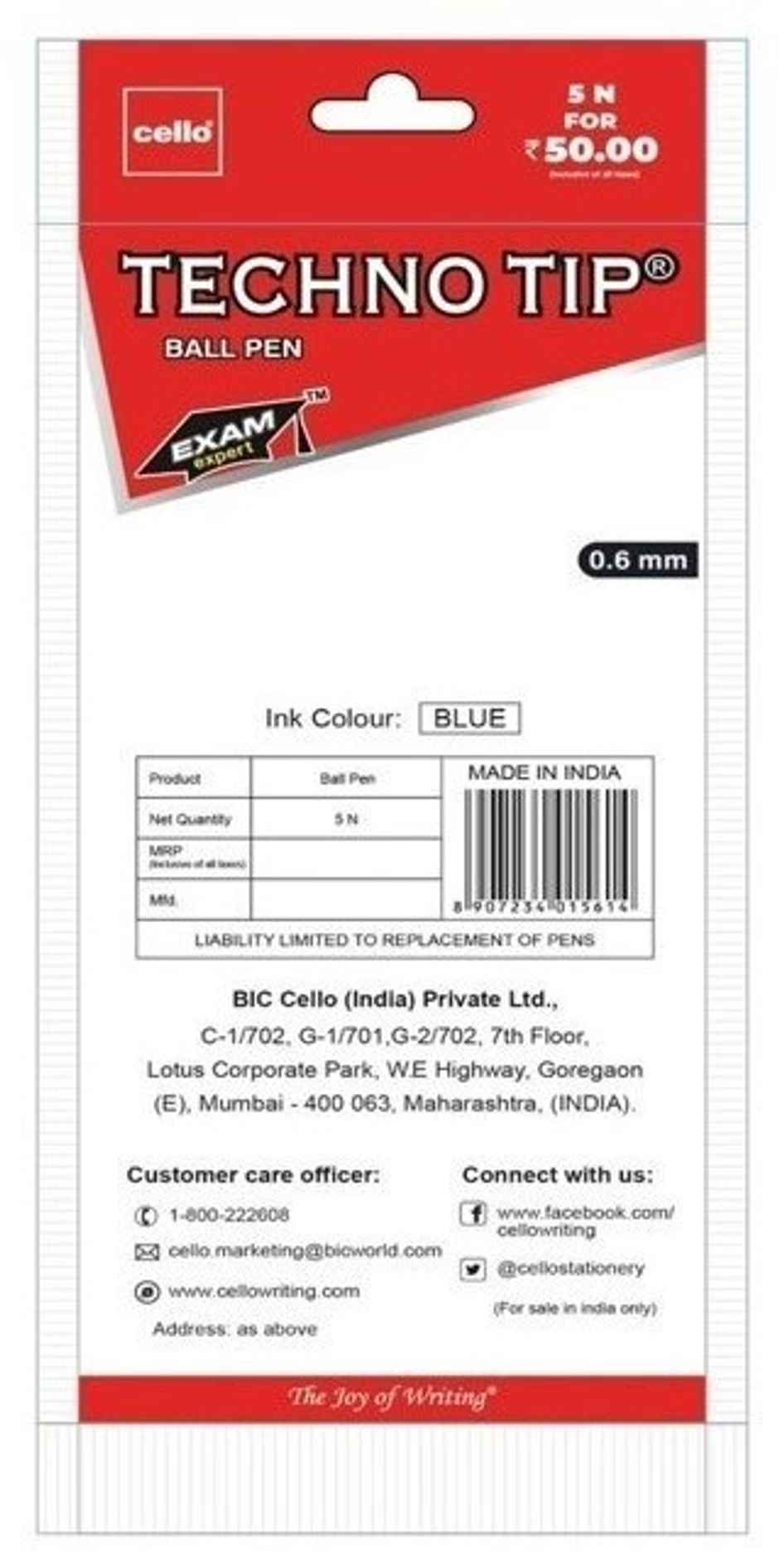 Cello Technotip Ballpen Set - Blister of 5 (Blue)