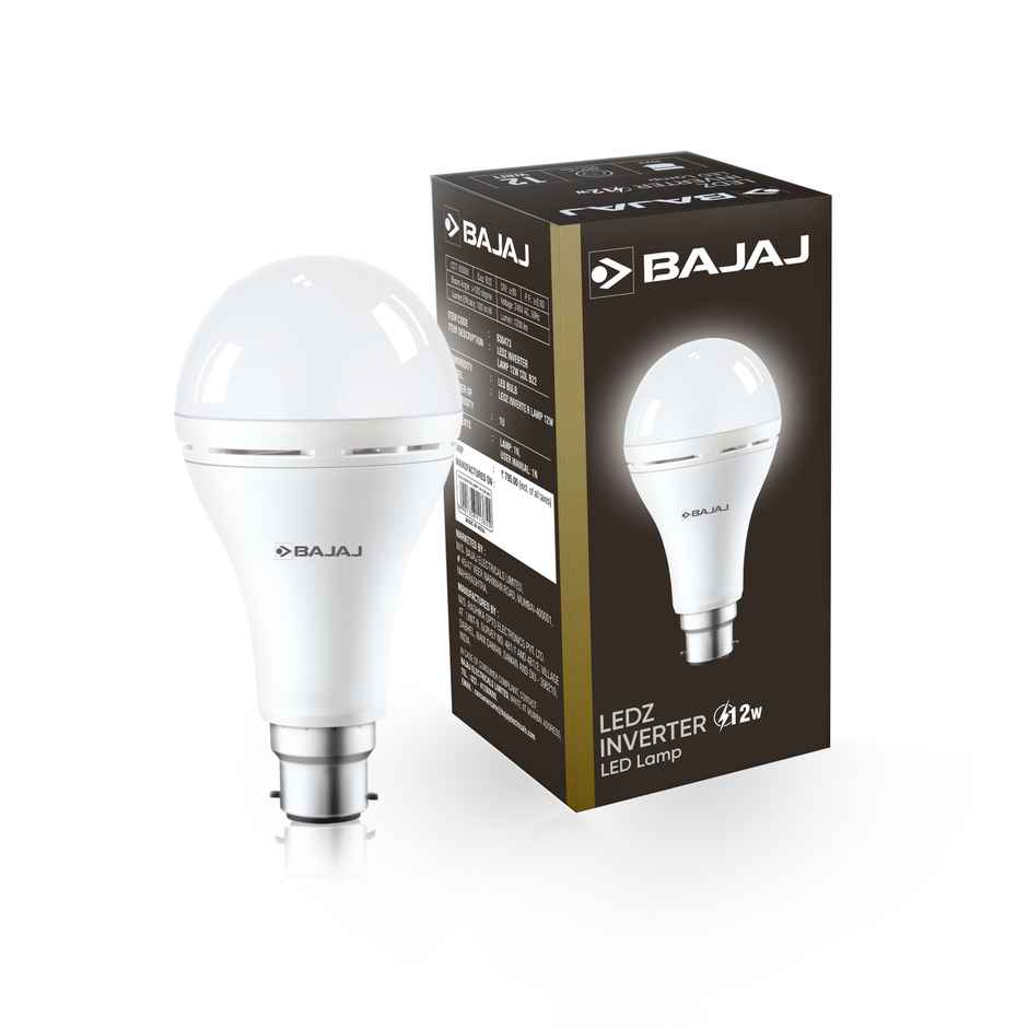 Bajaj LEDZ 12W Rechargeable Emergency Inverter LED Bulb | B22 Base Holder