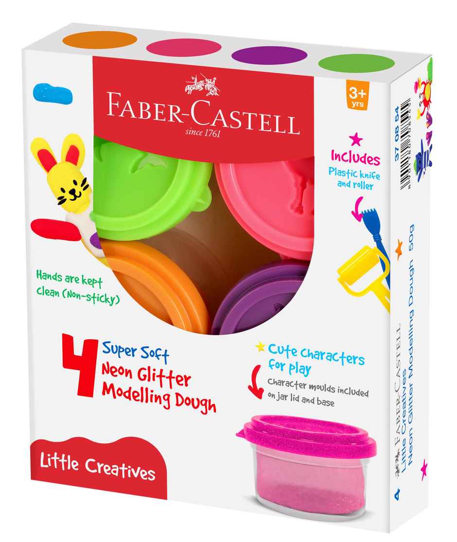 Faber-Castell Little Creatives Modelling Dough Neon Glitter Set Of 4