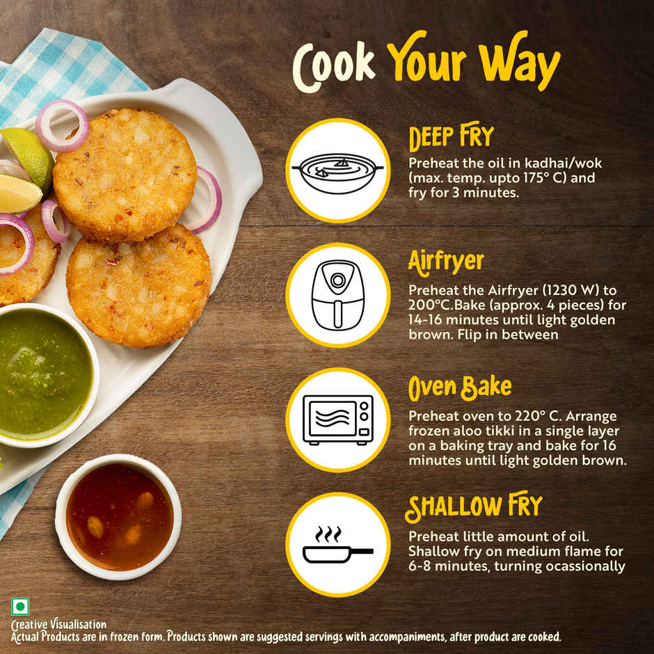 Mccain Aloo Tikki | Frozen Ready To Cook Potato Snack (400g) & Kissan Khatti Meethi Imli Khajoor Chutney Doy (100g) Combo