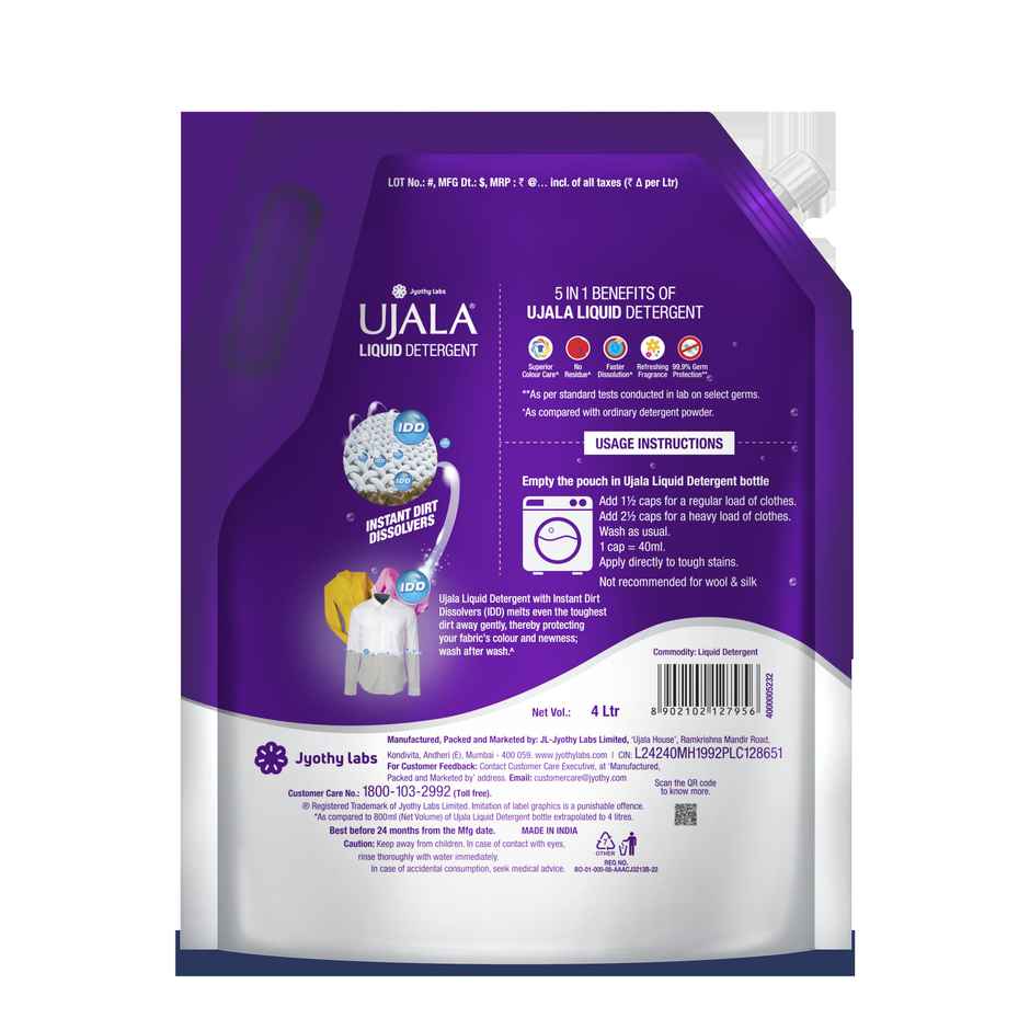 Ujala Front Load Liquid Detergent Refill for Tough Dirt Removal and Colour Care