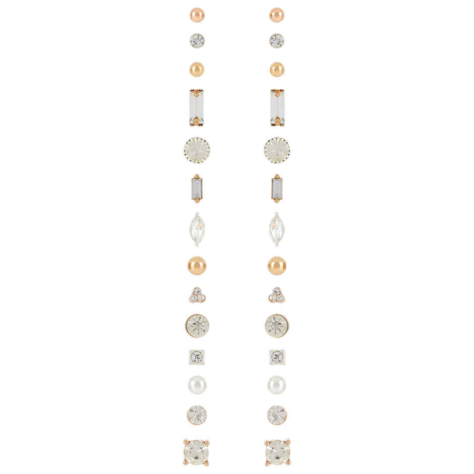 Accessorize London Women's Set Of 15 Sparkle Stone Stud Earrings - Metallics