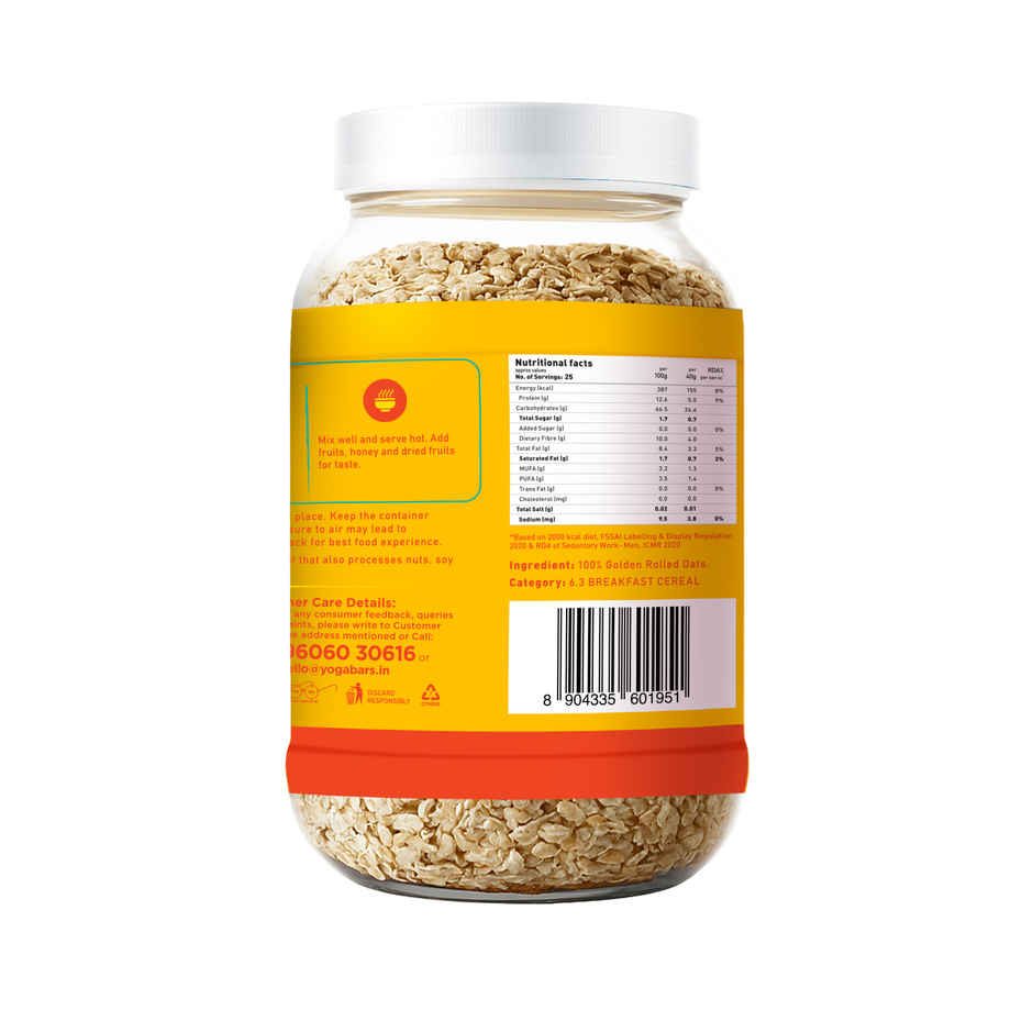 Yoga Bar Rolled Oats 1 kg Jar | Premium Golden Rolled Oats, Gluten Free with High Fibre, Non GMO