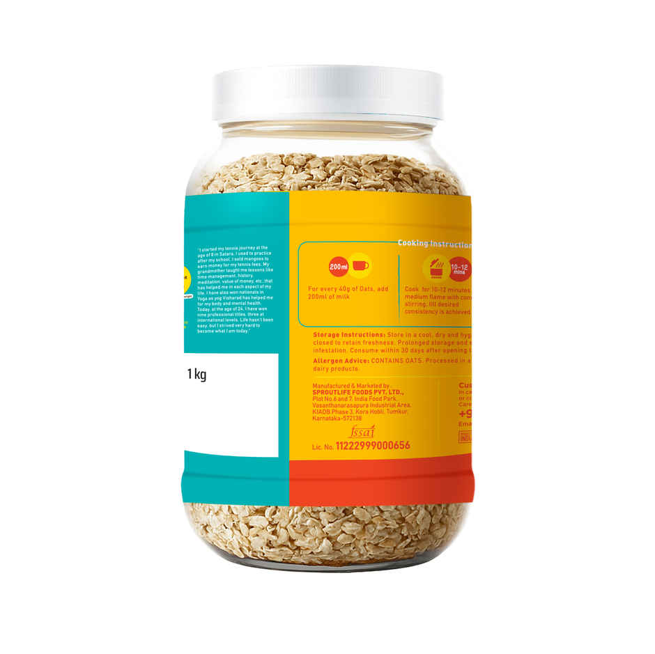 Yoga Bar Rolled Oats 1 kg Jar | Premium Golden Rolled Oats, Gluten Free with High Fibre, Non GMO