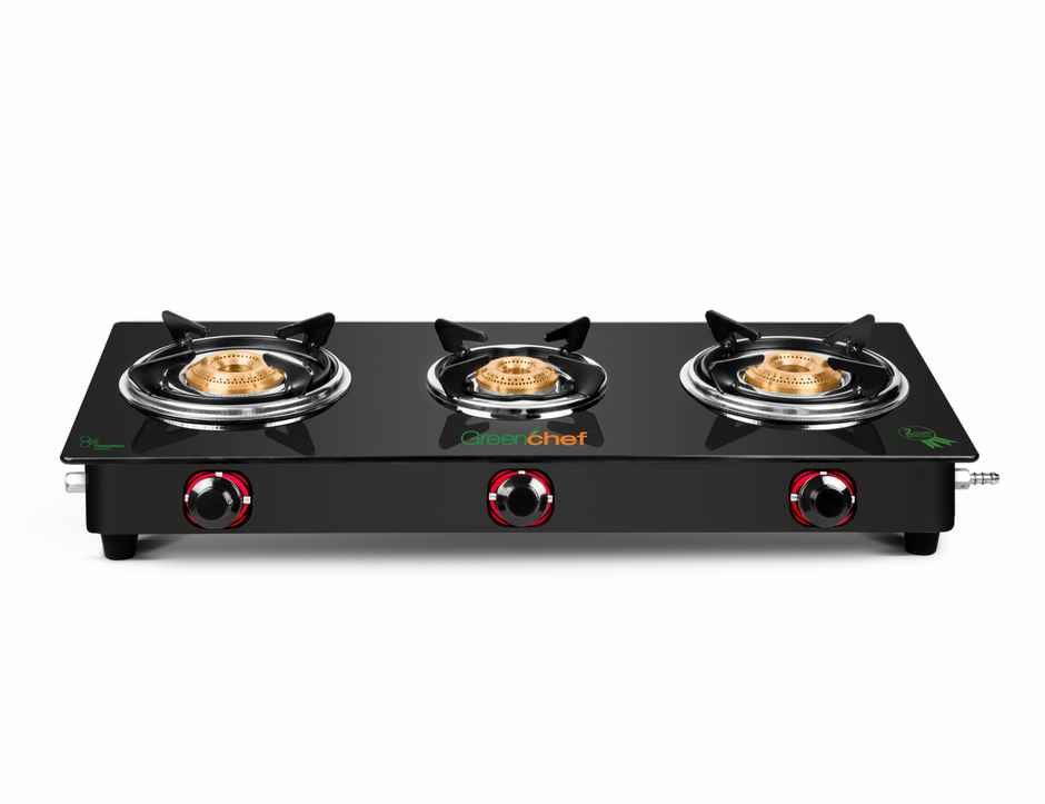 Greenchef Elon Glass Top Gas Stove | Black | Manual Ignition | 3 Burner