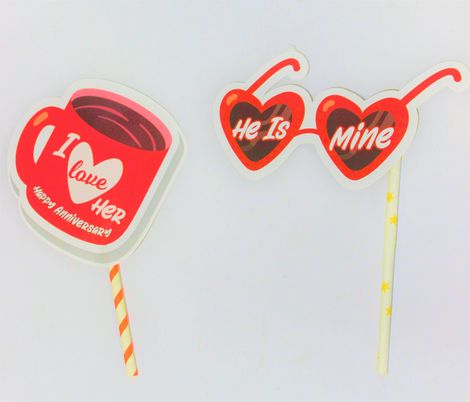 Happy Anniversary Combo Set Assorted ( 1Pc Flag Banner, 10Pc Posters, 3Pc Photo Props & 1Pc Cake Topper)