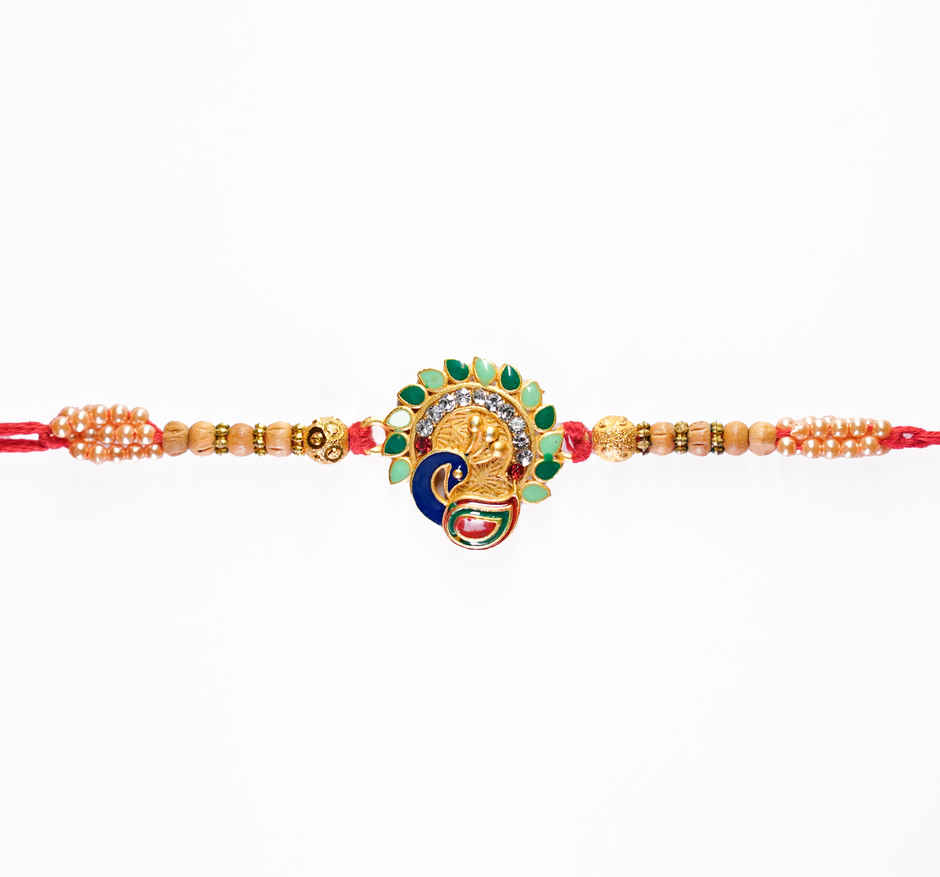 Aurum Peacock Rakhi With Meenakari And Beads