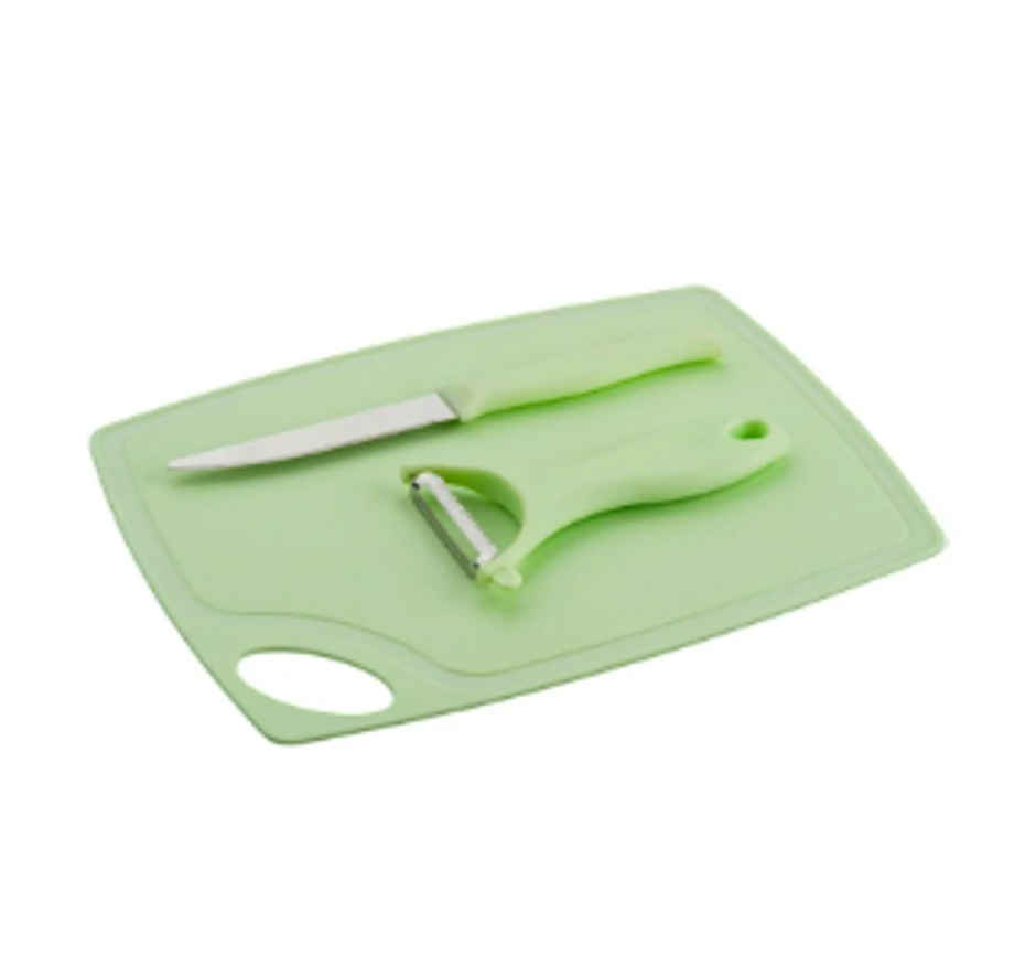 YELLOCUT 3 in 1 Plastic & Stainless Steel Chopping Board Set | Green
