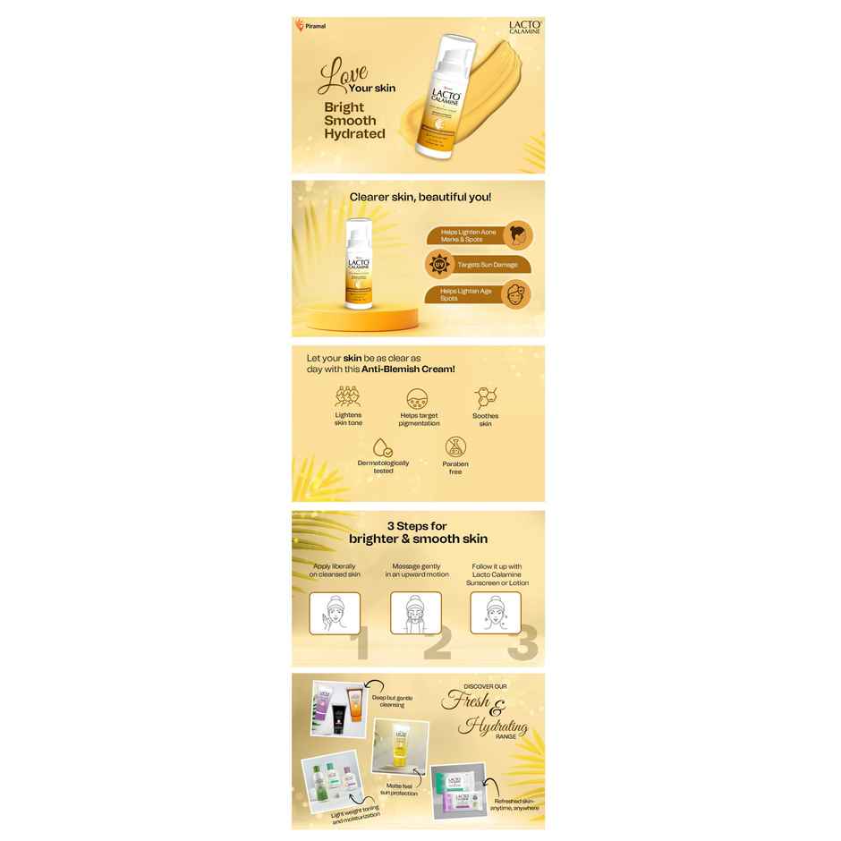Lacto Calamine Anti Blemish Cream For Pigmentation & Blemish Removal & Brighten Skin Tone