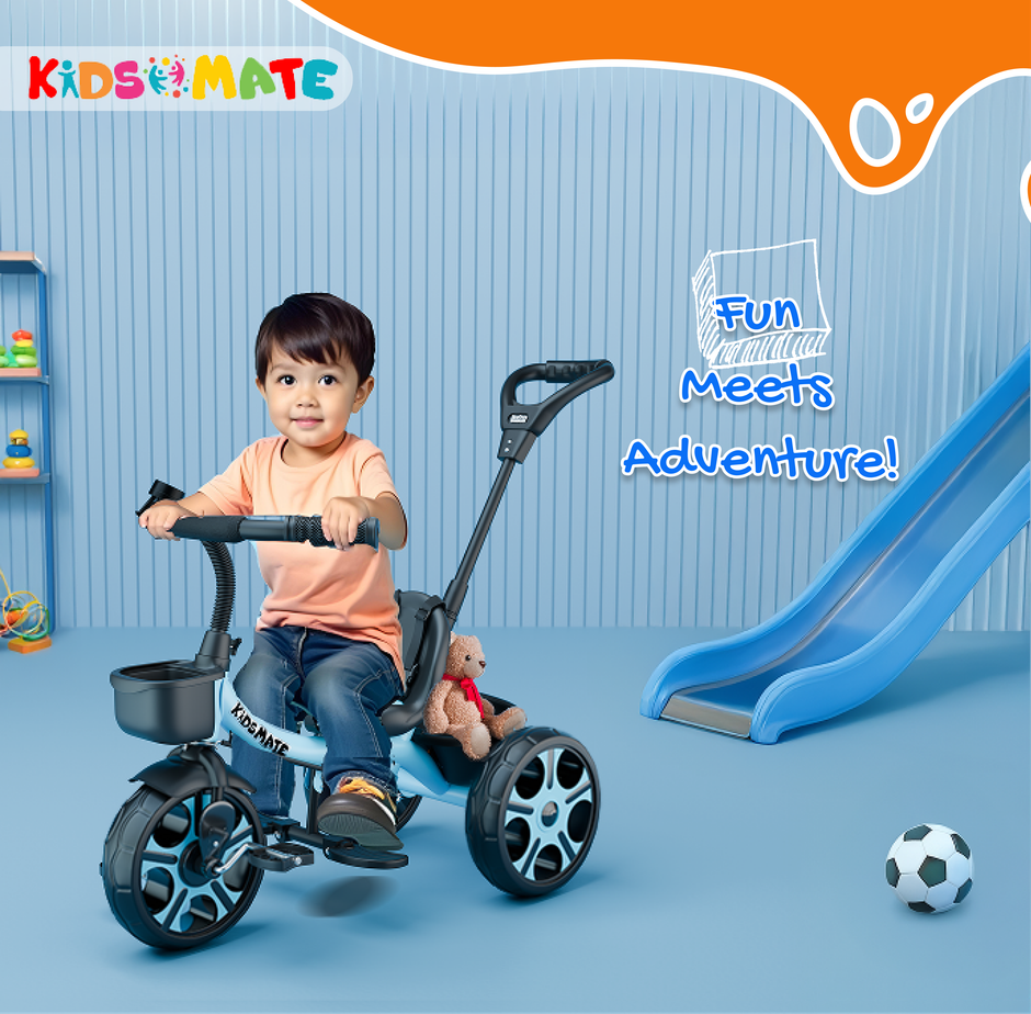 Kidsmate Junior Tricycle with Parental Control for 1 to 4 Years | Capacity 30 kgs | Blue
