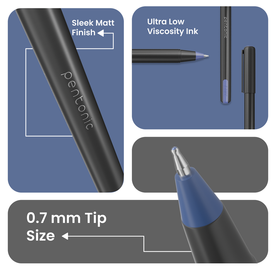 Pentonic Ball Pens, 0.7 mm Tip, Blue Ink