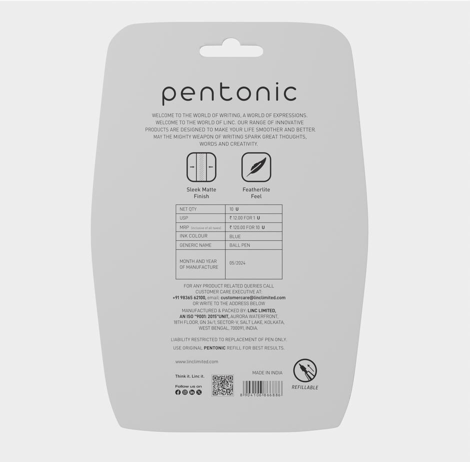 Pentonic Ball Pens, 0.7 mm Tip, Blue Ink