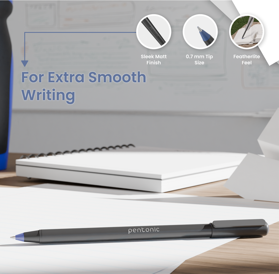 Pentonic Ball Pens, 0.7 mm Tip, Blue Ink
