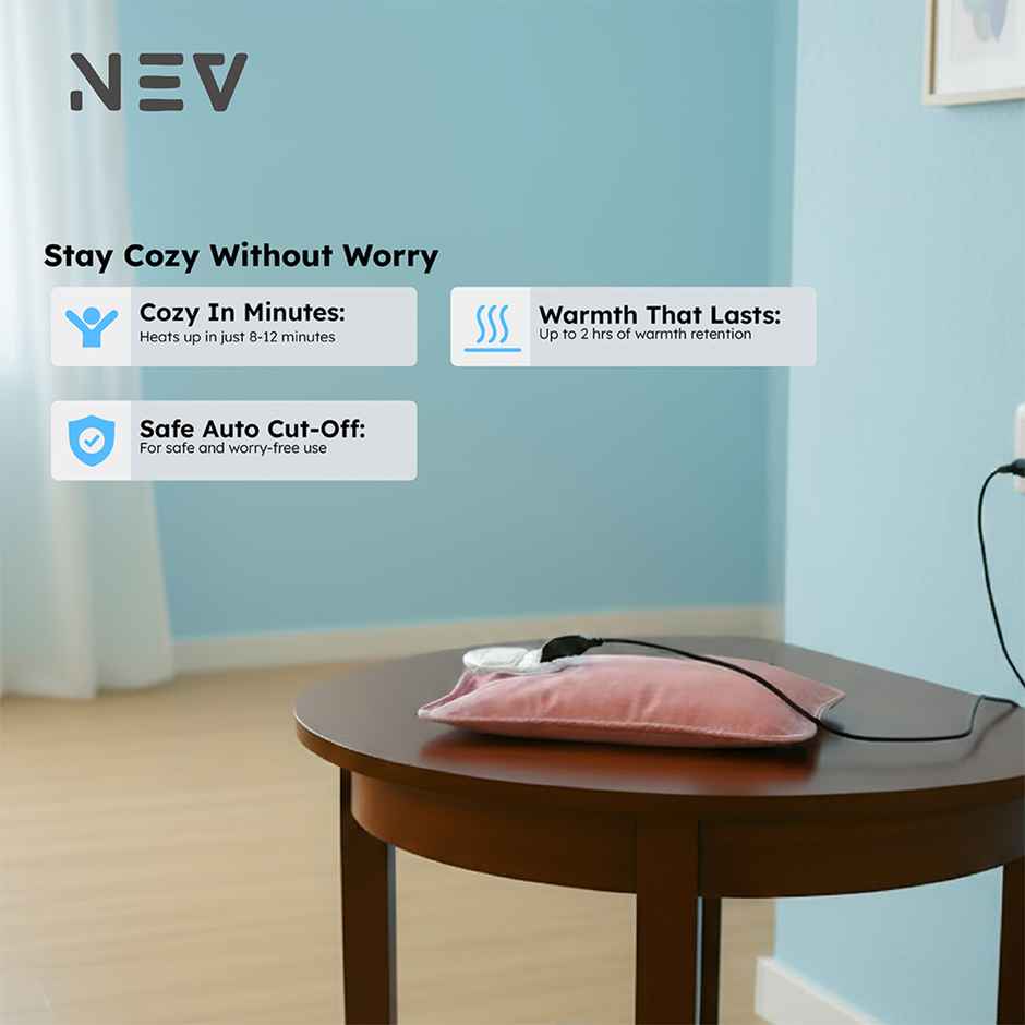 NEV Electric Hot Water Bag HB-01, 420W Fast Heating, Soft-Touch Surface, Compact, Leak-Proof | Pink