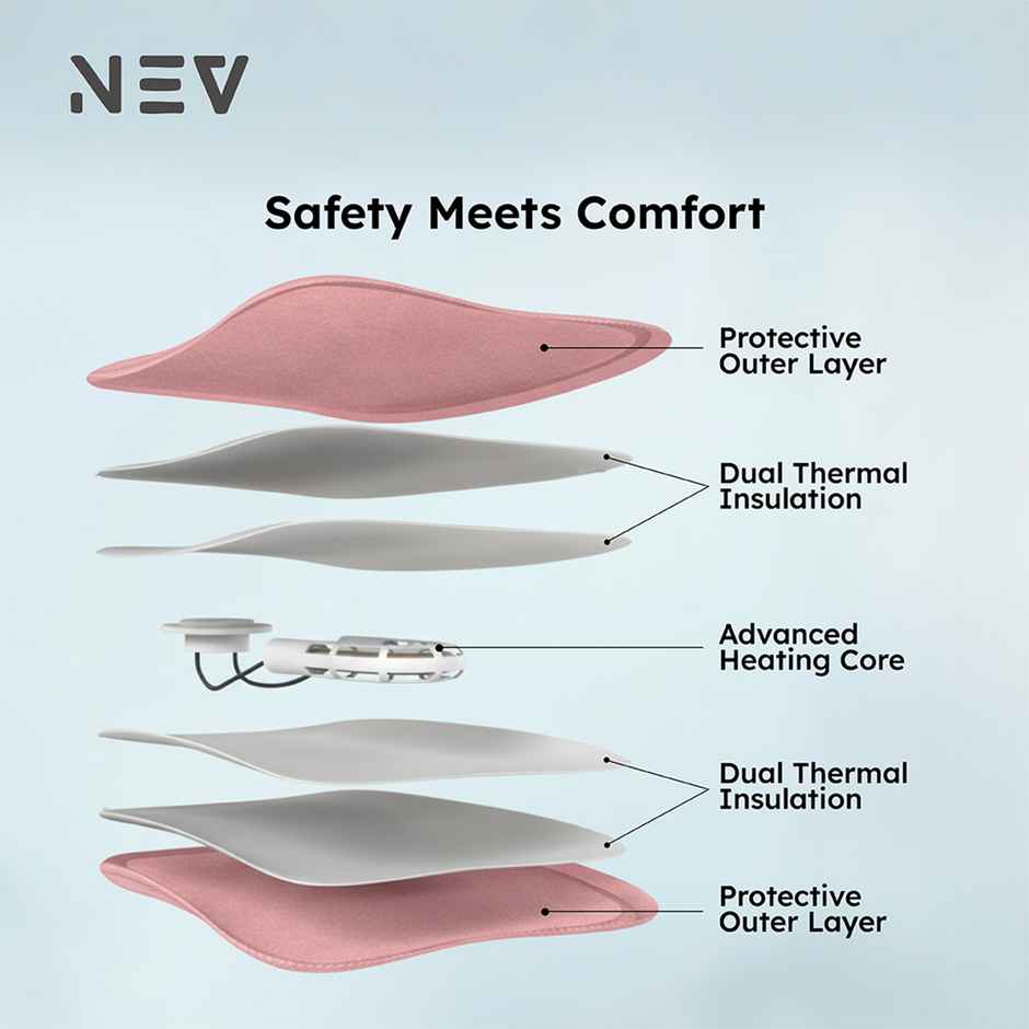NEV Electric Hot Water Bag HB-01, 420W Fast Heating, Soft-Touch Surface, Compact, Leak-Proof | Pink