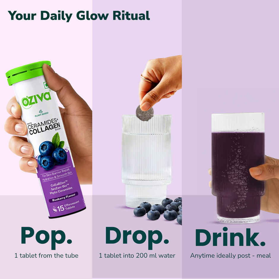 OZiva Phyto Ceramides Collagen Builder | Blueberry Flavour