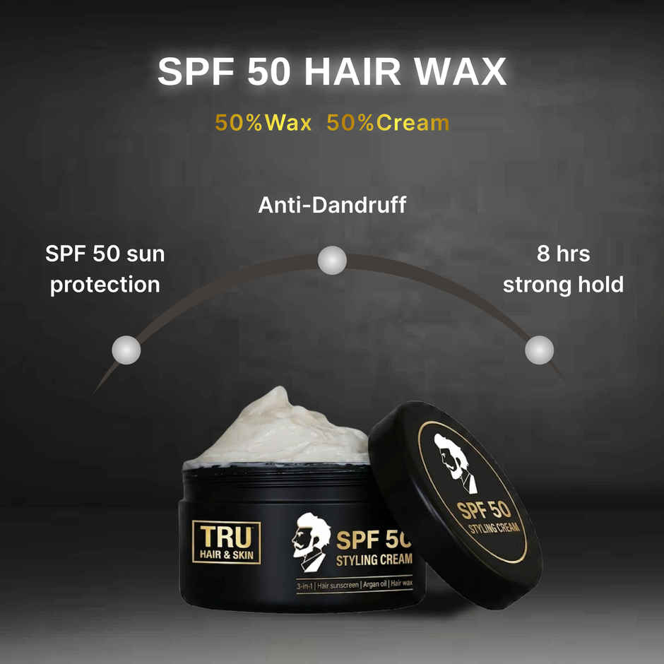 Tru Hair & Skin Spf 50 Styling Cream | Non-Sticky Hair Gel For Men | 8 Hour Hold Styling Wax