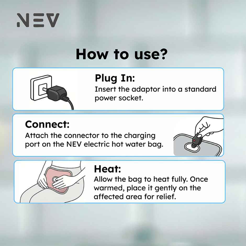 NEV Electric Hot Water Bag HB-01, 420W Fast Heating, Soft-Touch Surface, Compact, Leak-Proof | Pink