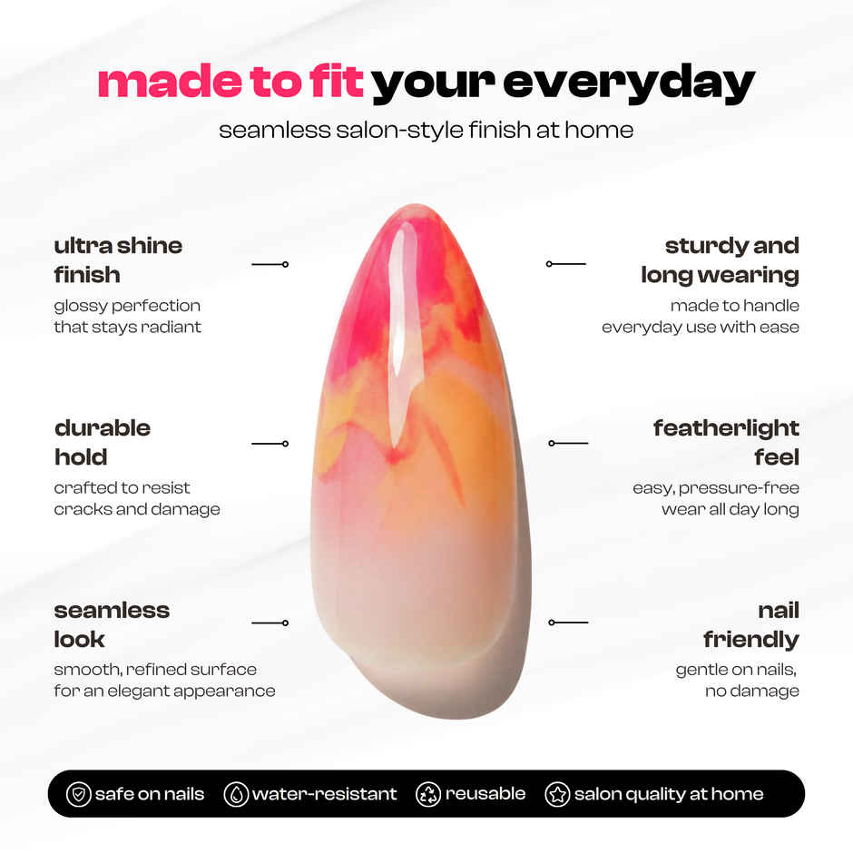 Nailinit Press On Nails Bare Minimum | Reusable False Nail Extensions with Glue Tabs