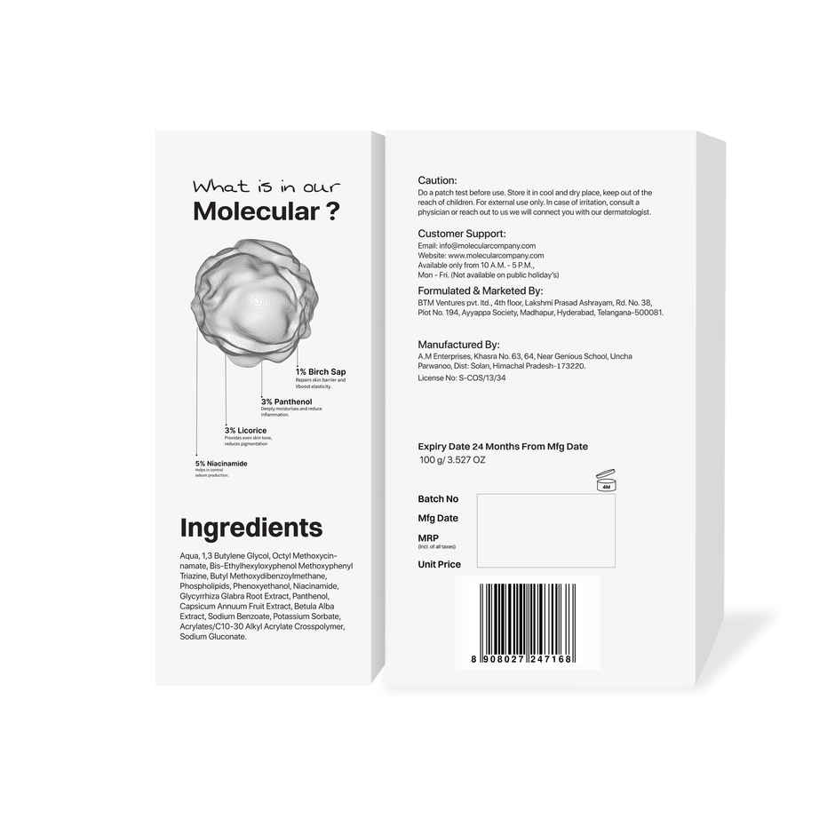 Molecular Company Sunscreen SPF 50+ PA++++ For Tan Free and Glowing Skin