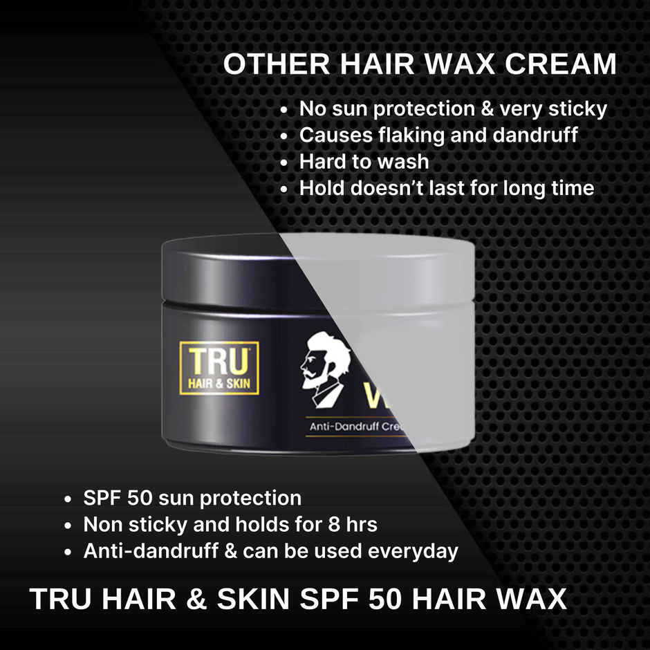 Tru Hair & Skin Spf 50 Styling Cream | Non-Sticky Hair Gel For Men | 8 Hour Hold Styling Wax