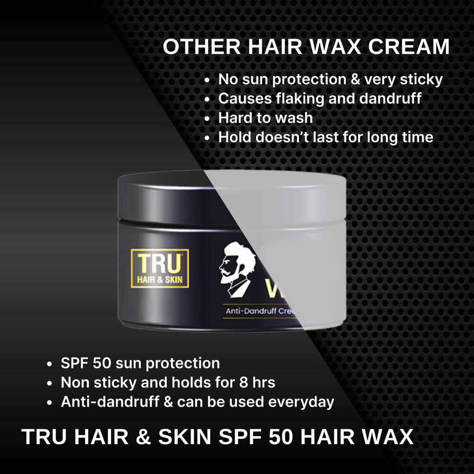 Tru Hair & Skin Spf 50 Styling Cream | Non-Sticky Hair Gel For Men | 8 Hour Hold Styling Wax