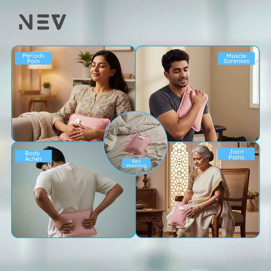 NEV Electric Hot Water Bag HB-01, 420W Fast Heating, Soft-Touch Surface, Compact, Leak-Proof | Pink