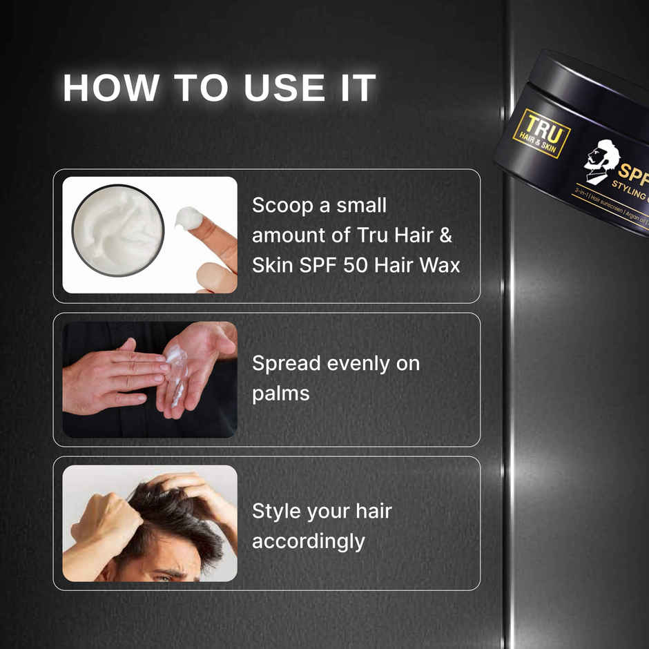 Tru Hair & Skin Spf 50 Styling Cream | Non-Sticky Hair Gel For Men | 8 Hour Hold Styling Wax
