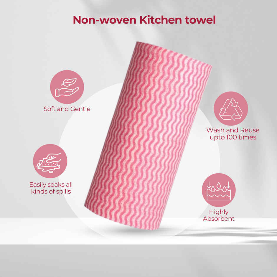EZEE Non Woven Reusable Kitchen Towel Roll | 80 Pulls Per Roll | Pack of 2 | Assorted