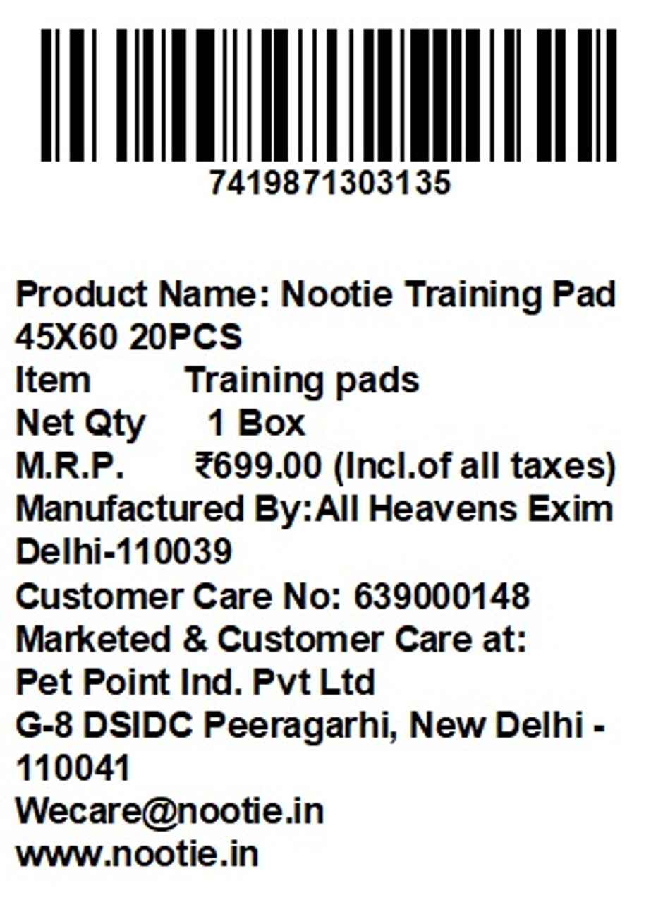 Nootie Super Absorbent Leak-Proof Puppy & Dog Training Pads 60x45 cm Pack of 20