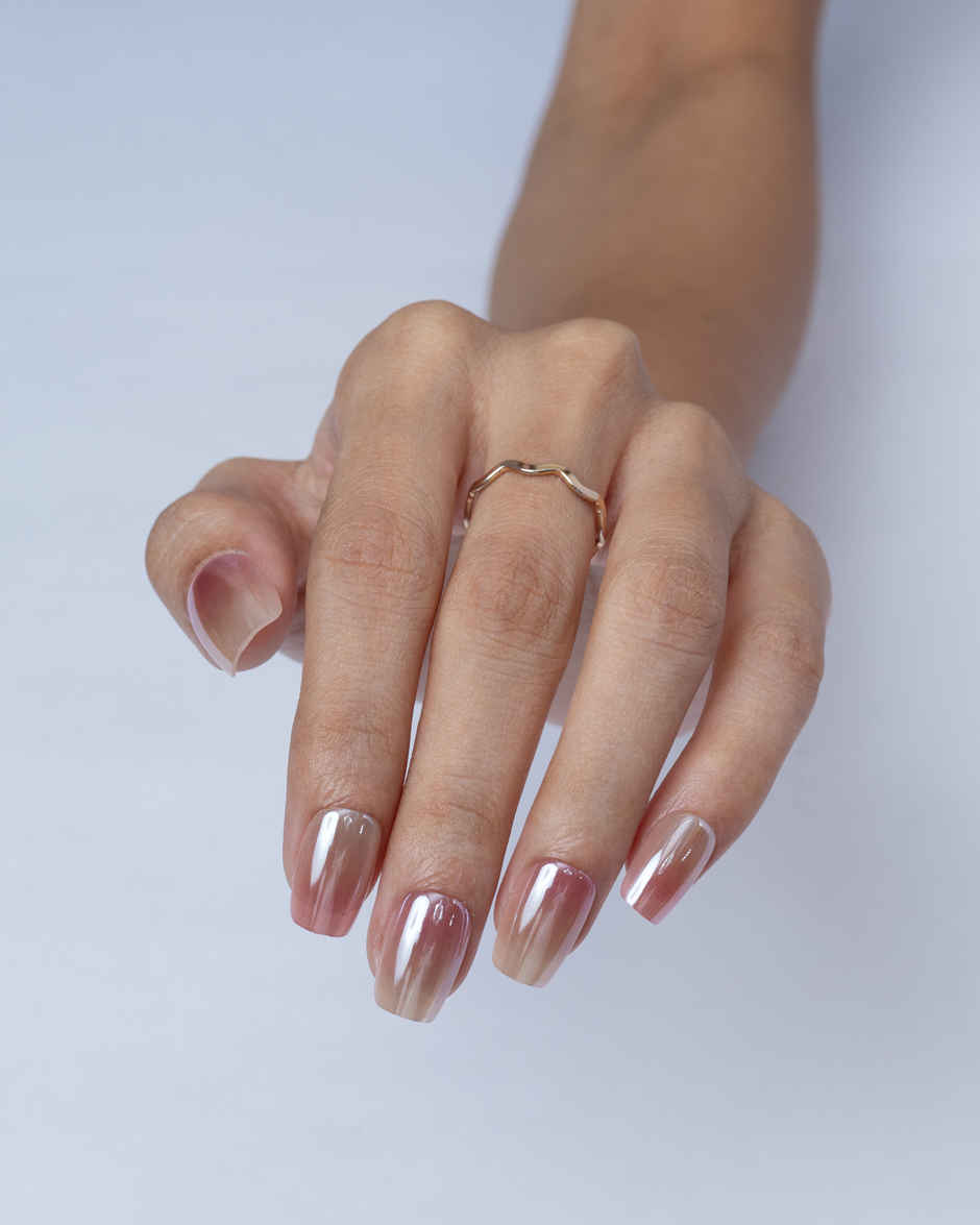 Pep Nails Mirror Kiss Medium Coffin Chrome Ombre Nude Reusable Press On Nails | 30 Nail Tips