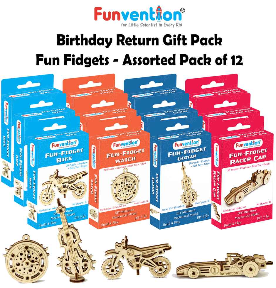 Funvention Fun Fidgets | Assorted | Pack Of 12 | Birthday Return Gifts for Kids Party