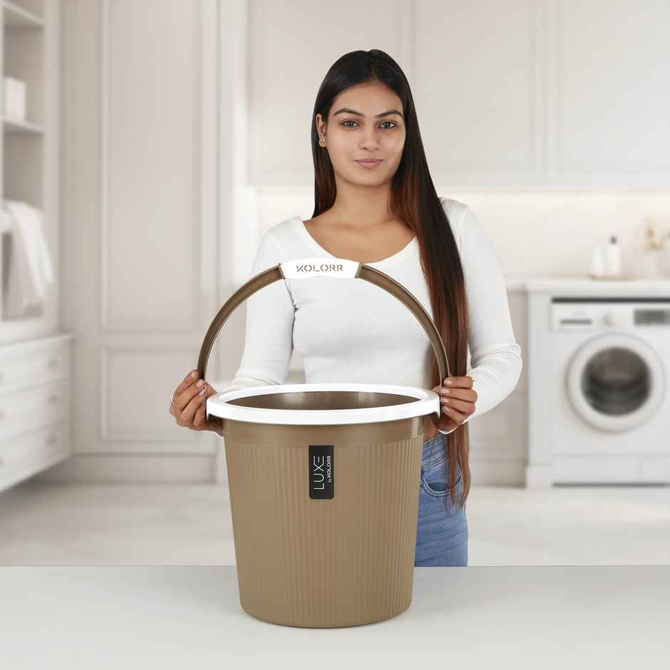 Kolorr Luxe Bucket | (Bucket 18L X 1) - Ratan Lt Brown| Bathroom Bucket | Strong Bathroom Bucket