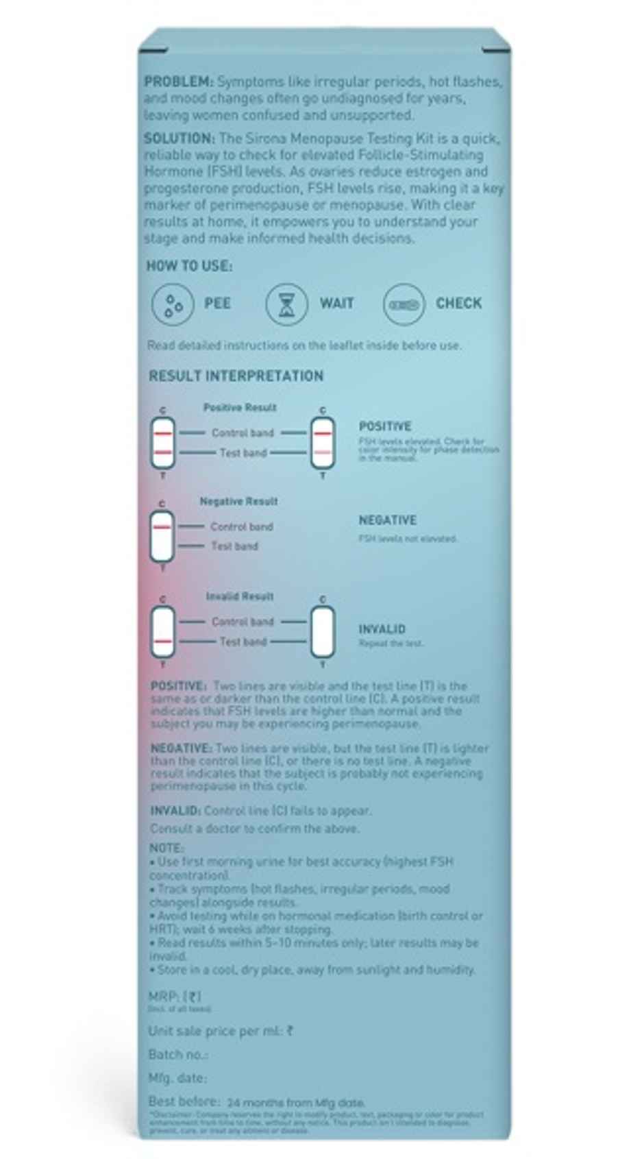 Sirona Menopause Test Kit