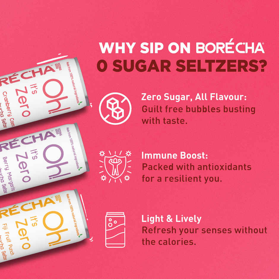 Borecha Cranberry Cosmo Zero Sugar Kombucha Seltzer