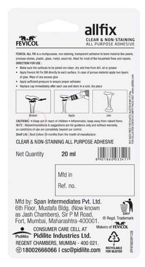 Fevicol Allfix Clear and Non-Staining All Purpose Adhesive (20 ml)