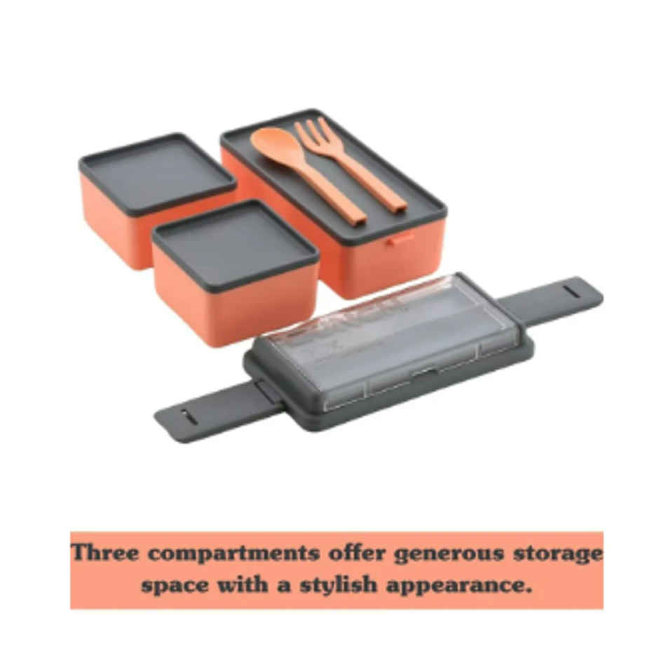 YELLOCUT Triple Compartment Plastic Lunch Box | Orange