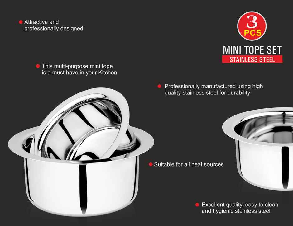 Vinayak Stainless Steel Tope/ Patila (3 Piece Set)