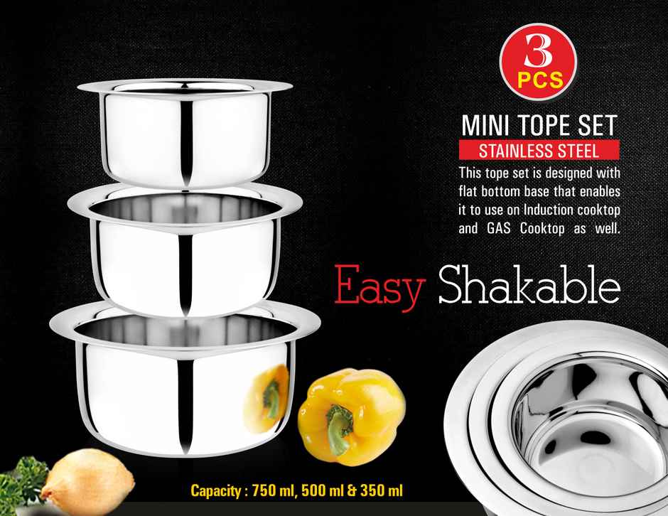 Vinayak Stainless Steel Tope/ Patila (3 Piece Set)