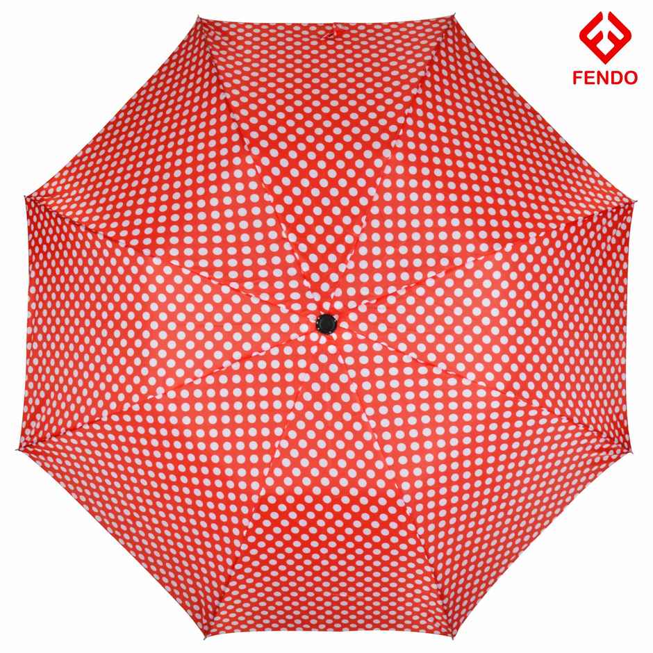 Fendo Delma 2 Fold Auto Open 24.5 Inch Sun & Rainproof Regular Umbrella For Men & Women | Red Dots