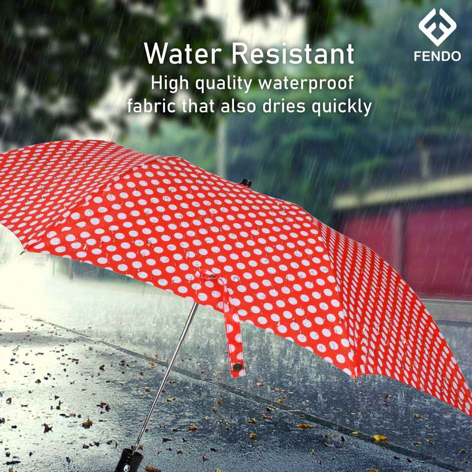 Fendo Delma 2 Fold Auto Open 24.5 Inch Sun & Rainproof Regular Umbrella For Men & Women | Red Dots