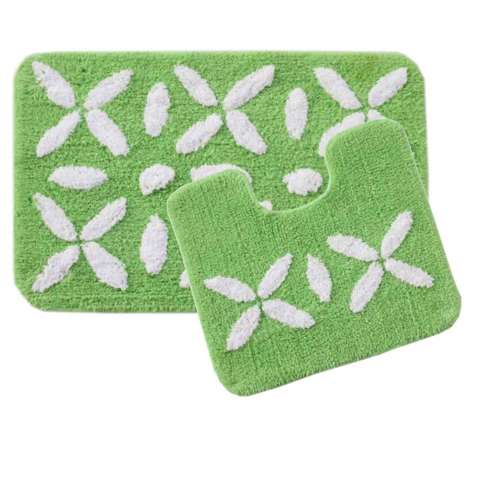 Saral Home Cotton Anti-Slip Bathmat & Contour Set | 40 x 60 & 40 x 45 cm | Green