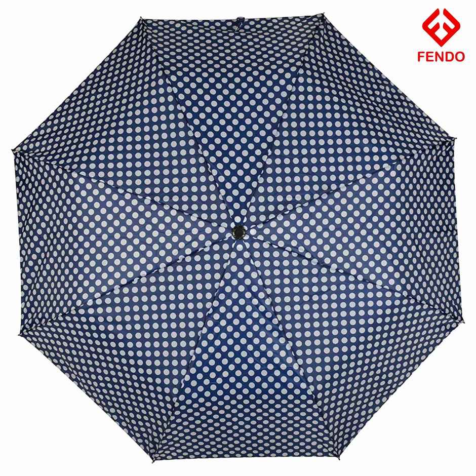 Fendo Bobby Auto Open Sun & Rainproof Regular | For Men & Women | Navy Dots | 23.5 Inch | 3 Fold