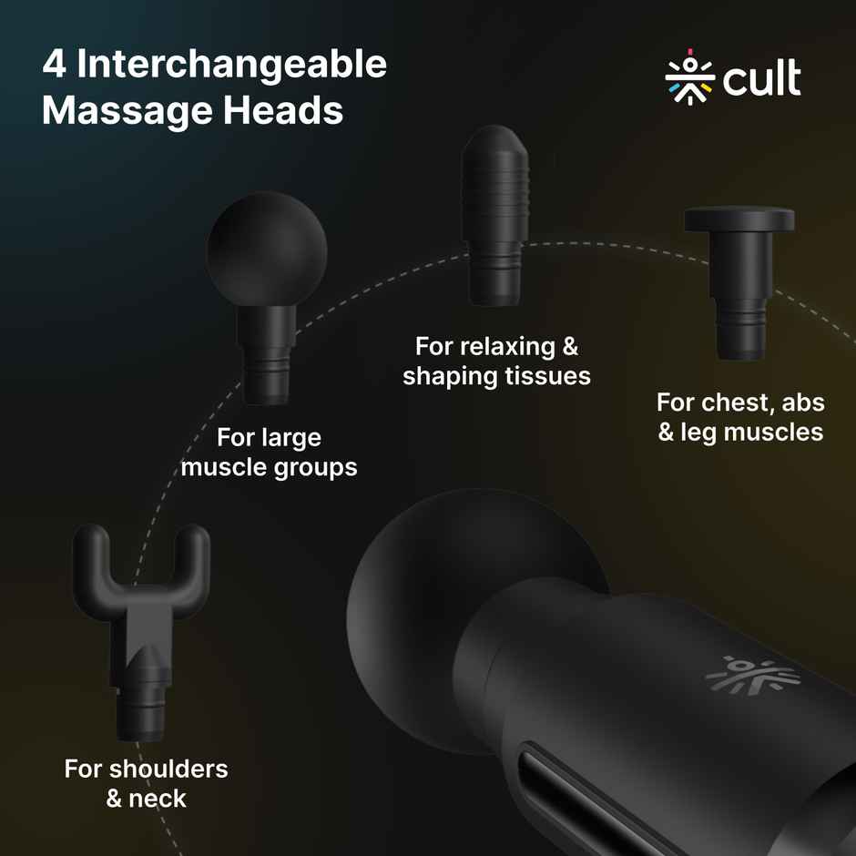 Cult Volt Gun Massager, Silicone Round Head, 4 Interchangeable Heads, Full Body Massager (Black)