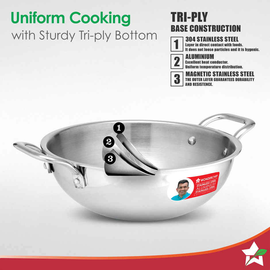 Wonderchef Venice Triply Cookware Set | Fry Pan 20cm, Kadai 24cm