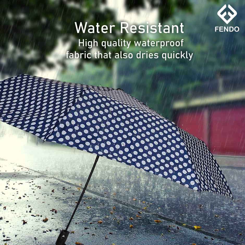 Fendo Bobby Auto Open Sun & Rainproof Regular | For Men & Women | Navy Dots | 23.5 Inch | 3 Fold