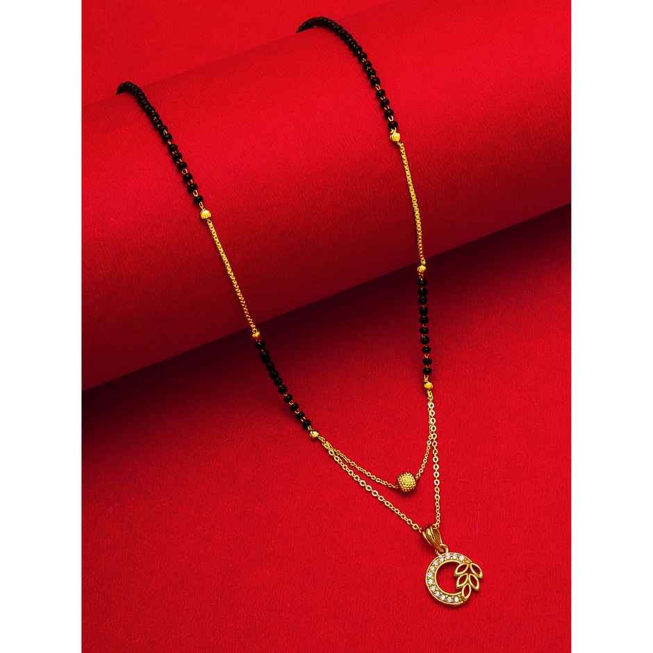 Aadita Traditional Gold Plated Mangalsutra Tanmaniya- Black Beads & CZ Pendant Bridal Jewelry